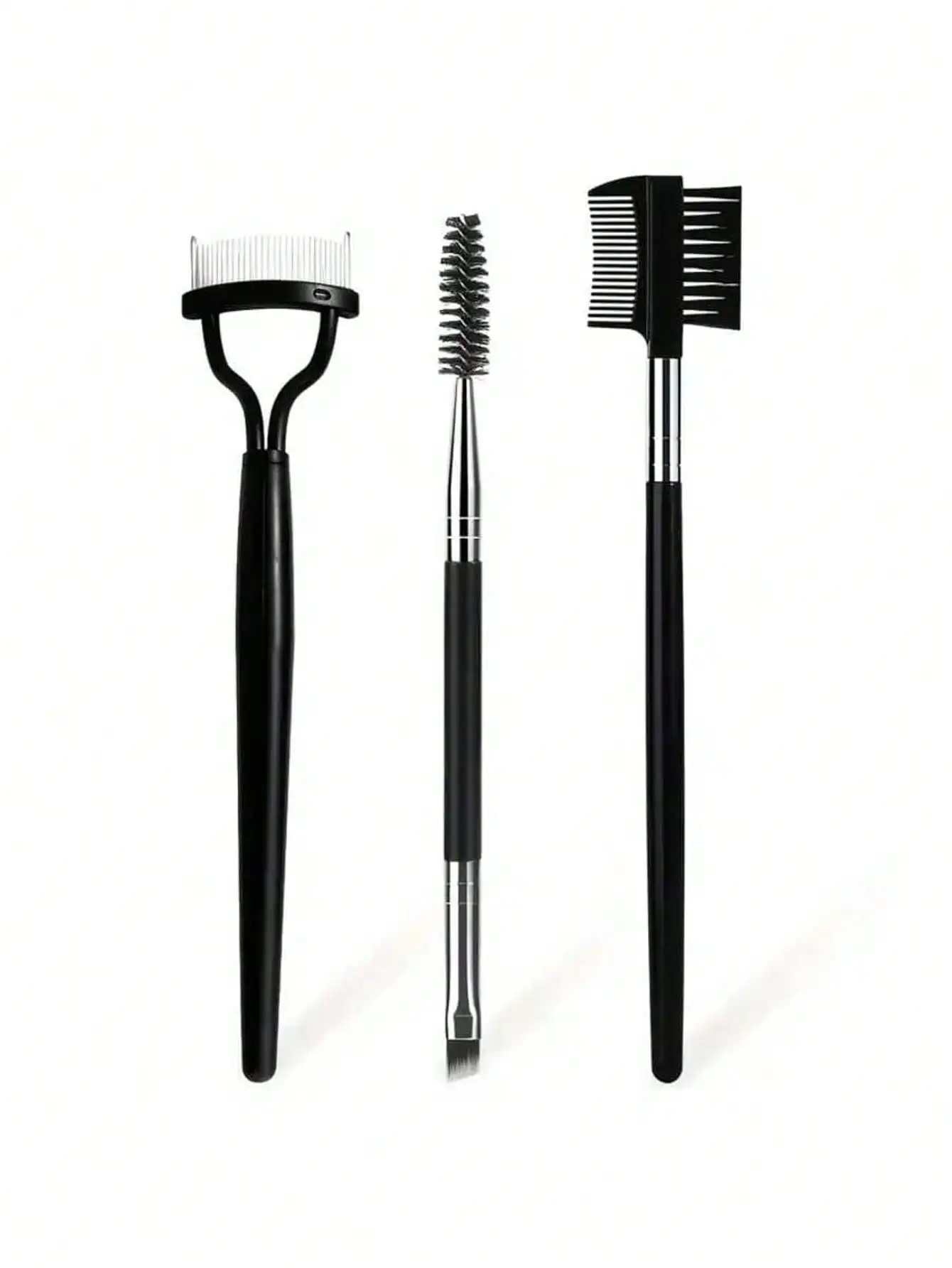 3pcs Professional Makeup Tool Set: Stainless Steel Eyebrow & Lash Comb, Silicone Mascara Brush And Separator - Fashionable Black Design Suitable For All Skin Types,Makeup,Cheap,Room Decor,Vanity,Travel,Bedroom,Makeup Accessories,Cheap,Stocking Stuffers,Ma
