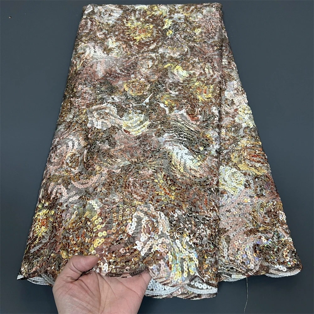 

Африканская нигерийская сетчатая ткань с блестками, бусины для выпускного платья, вышивка, тюль, кружевная ткань, высокое качество, 5 ярдов, PS0065, 2025 г.