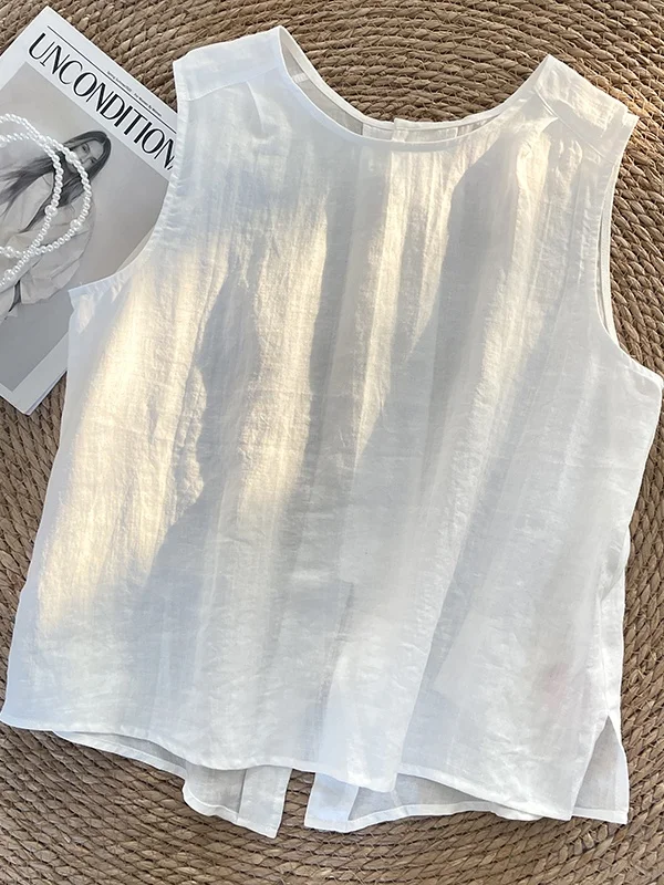 Laid-ba Sle Puur Linnen Eenvoudig Vierkant Kraag Knoopvest irt Veelzijdig Los Svel Top Comfortabel Ademend Zomer...