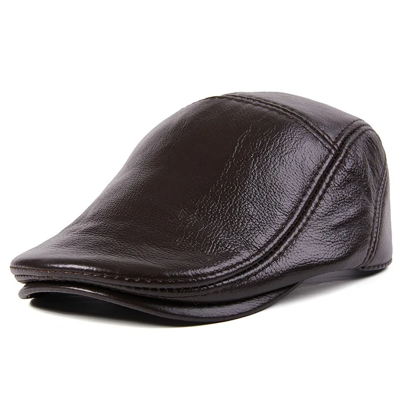 X7008 Adult Sheepskin Beret Hat Genuine Leather Caps Beret Man Casual Sheepskin Suede Cap Fitted Duckbill Hats Male Boina