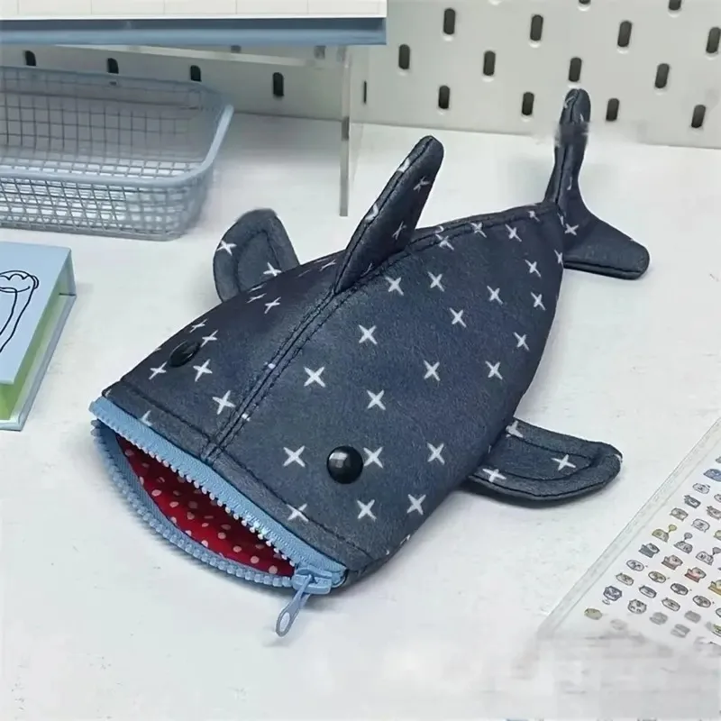 Niedliches Fischförmiges Federmäppchen, Lustiges 3D-Cartoon-Stiftetui für Schreibwarenaufbewahrung, Kreative Schreibtischdekoration