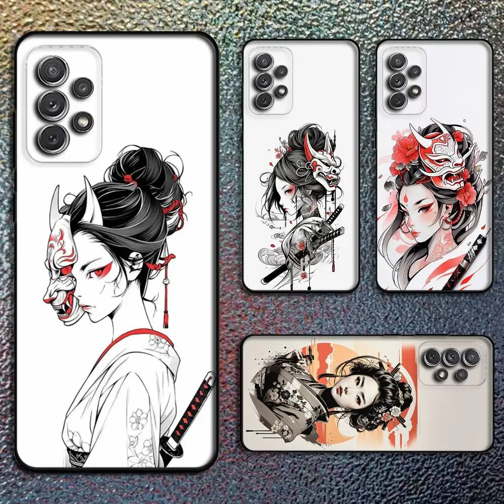 

Samurai Warrior Geisha For Samsung S 25,24,23,22,30,21,10,9,Ultra,Plus,Lite,FE,4,5G Black Soft Case Phone Case