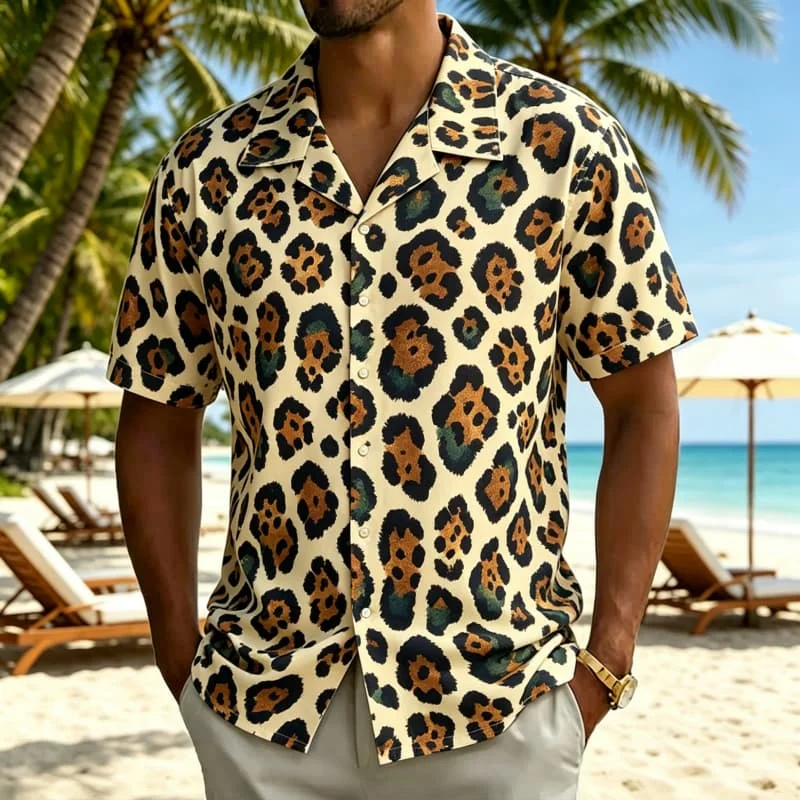 Men's gradient animal print Hawaiian shirt,  suitable for summer activities, outdoor travel, casual styling, and daily wear
