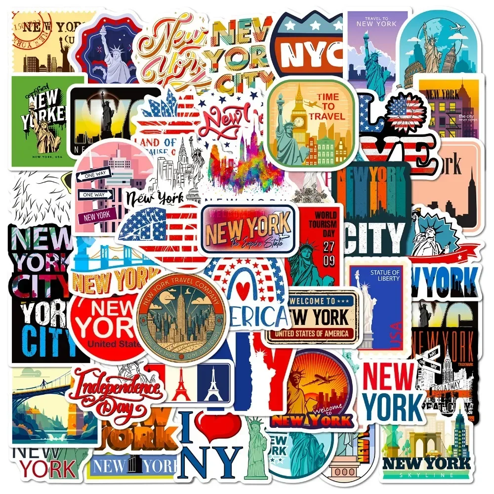 50Pcs New York America Landmark Building Stickers DIY Skateboard Motorcycle Suitcase Notebook Guitar Decals Decor Kids Toys