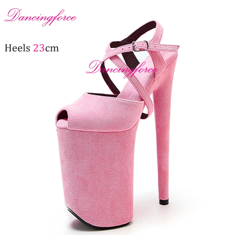 Dancingforce 9Inch/23cm Pole Dance Shoes Suede Platform Party High Heels Stripper Heel Shoes Women Modern Sandals