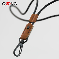 QOONG Luxury Sheepskin Knitting Hanging Key Chain Neck Mobile Phone Rope Key Ring Pure Handmade Adjustable Length Keychain M11