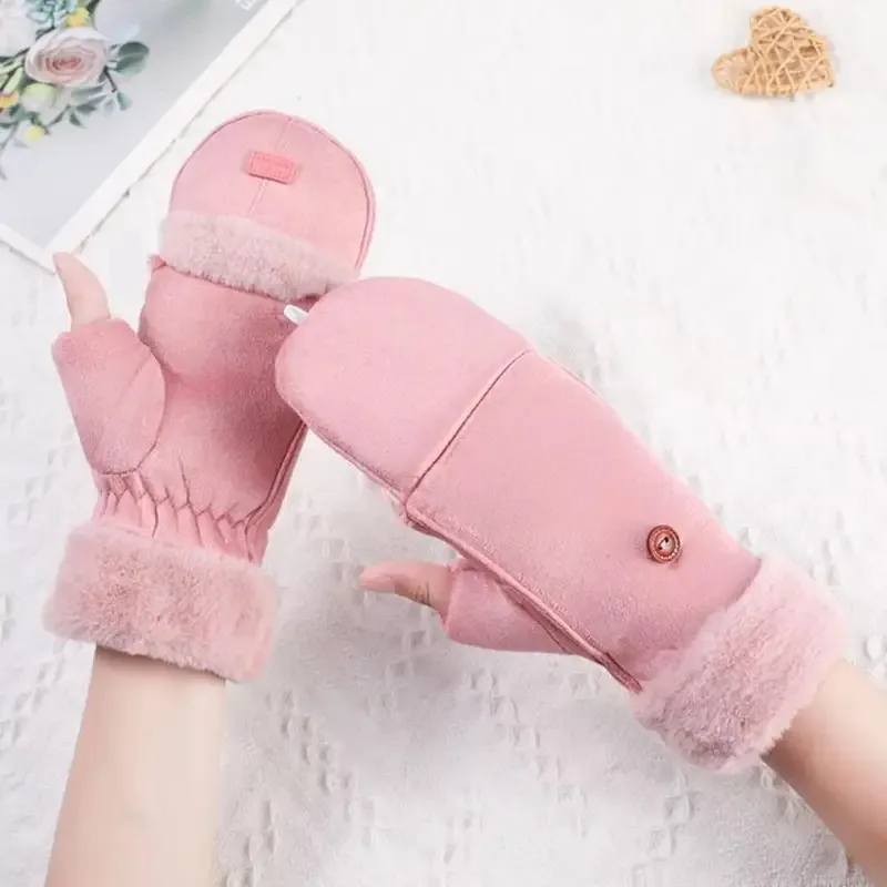

Warm Suede Gloves Velvet Winter Thickened Plush Cuff Gloves Outdoor Cycling Ski Gloves Fleece Lined Touchscreen Gloves