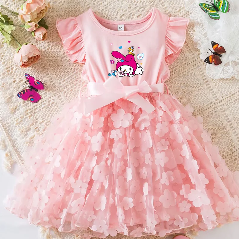 

My Melody Girls Dress Tulle Princess Dress Toddler Festive Wedding Summer Party Birthday Tutu Ruffle Short Sleeve Dress 2-7 Year