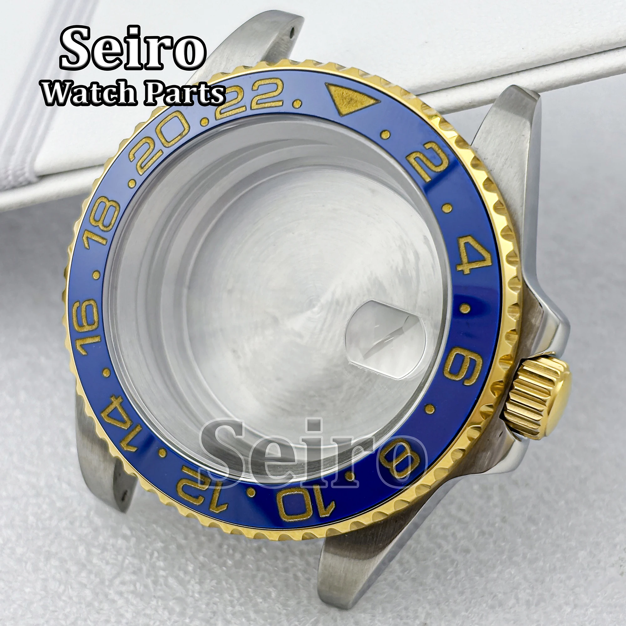 

40mm Silver Gold Case Sapphire Glass 10ATM Waterproof Stainless Steel Watchcase Fit GMT NH34 NH35 NH36 Automatic Movement