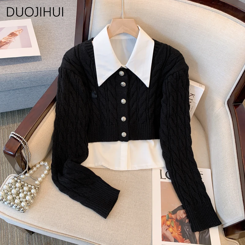 DUOJIHUI Two Piece Chic Striped Autumn Casual Female Cardigan Basic Simple Shirt Fashion Single Breasted Sweater Women Cardigan