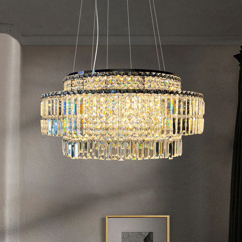 

Classic Luxury Crystal Chandelier Hotel Lobby Bar Counter Pendant Light Luxurious House Villa Hanging Lamp for Home Living Room