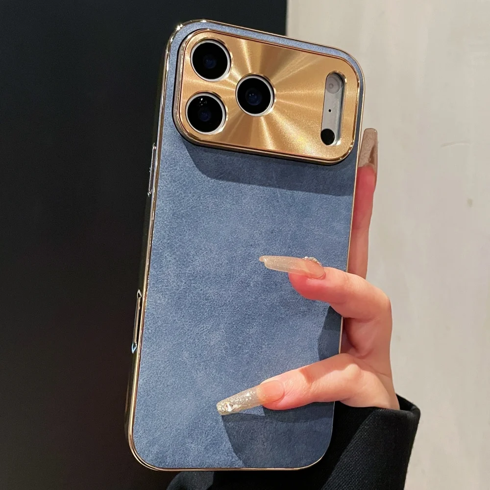Custodia in pelle di agnello vintage di lusso per iPhone 17 Air 16 15 14 13 12 Pro Max Plus 11 Placcatura paraurti CD Finestra laser Copertura del telefono