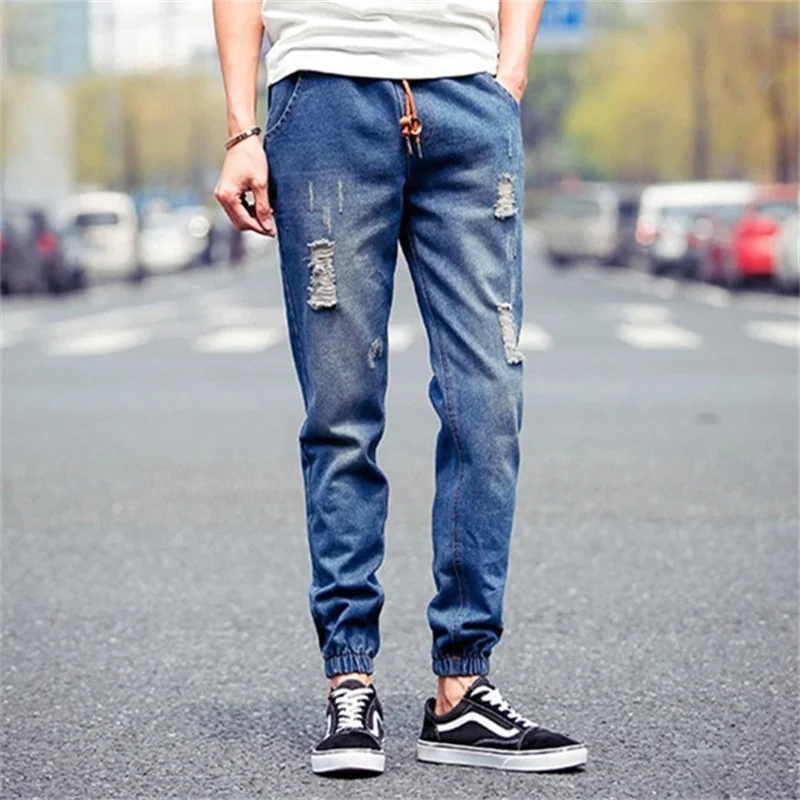 

Summer Men's Small Feet Korean Fashion Baggy Jeans Cowboy Leggings Hip Hop Mens Denim Harlan Pants