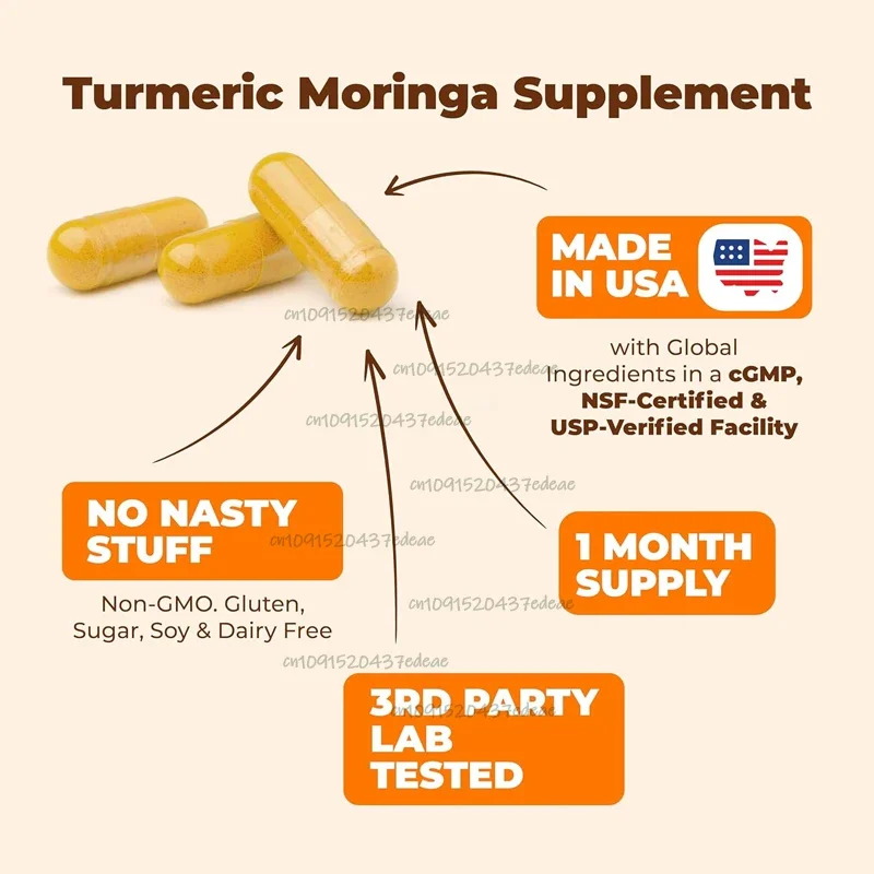 60 cápsulas de suplementos para articulaciones que contienen cúrcuma (95% curcumina), pimiento negro y hojas de moringa para la salud y la energía digestiva