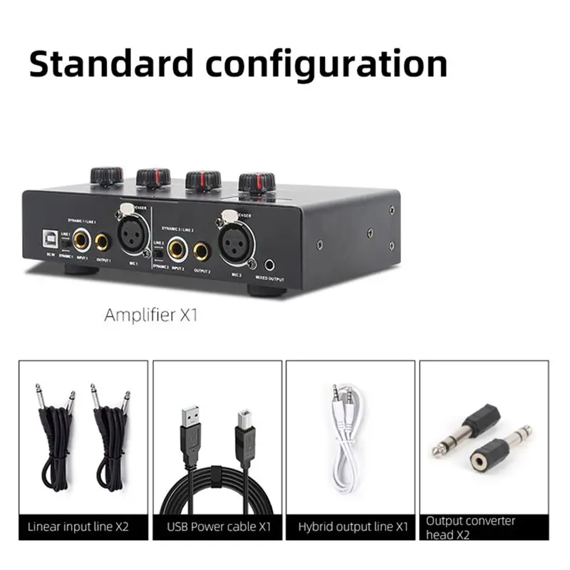 AS95 48V Phantom Power Mic Amplifier, Dynamic Condenser Microphone Preamp, for Live Sound Card, Black
