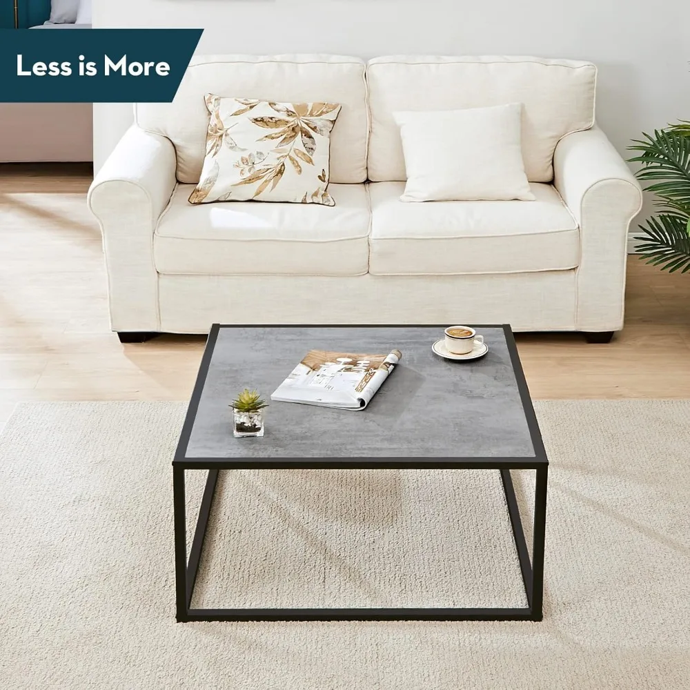 Square Modern Coffee Tables for Small Space Low Center Table for Living Room Office, Wood Top with Metal Frames, Easy Assembly