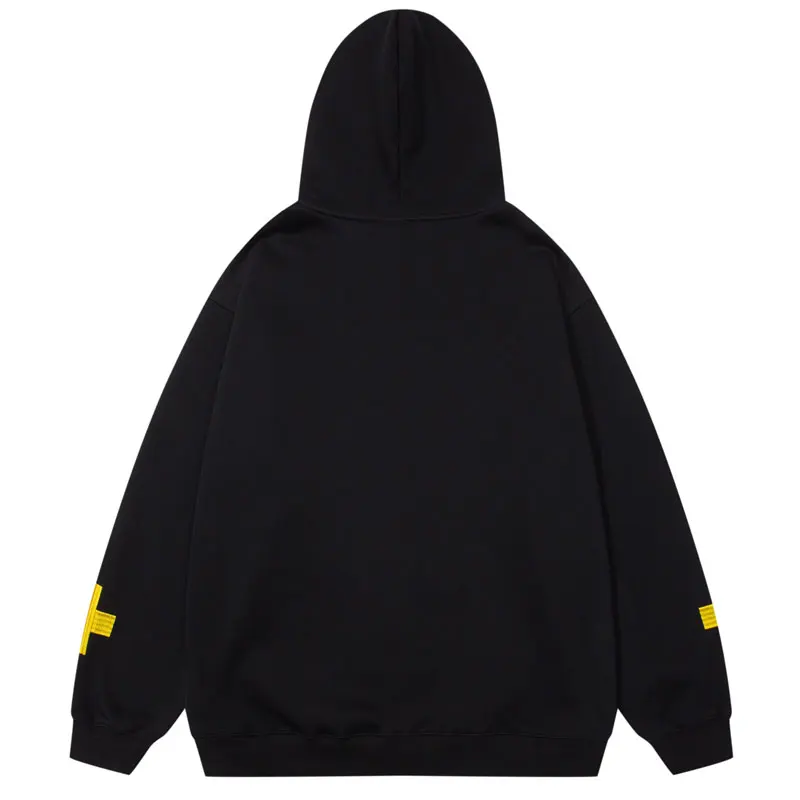 Vintage Fleece Hoodie Y2K Hip Hop Embroidered Cross Patch Hooded Sweatshirt Streetwear Harajuku Casual Baggy Pullover Hoodies