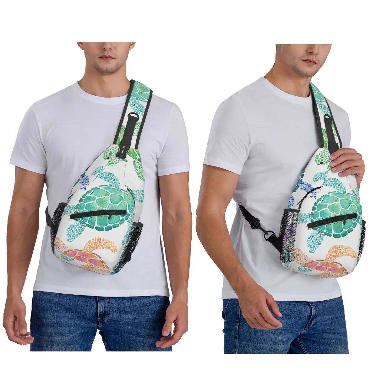 البحر السلاحف نمط اللون حقيبة الصدر الرجال الرافعة Crossbody على ظهره حقيبة صدر للرجال السفر المشي لمسافات طويلة Daypack حقيبة كتف