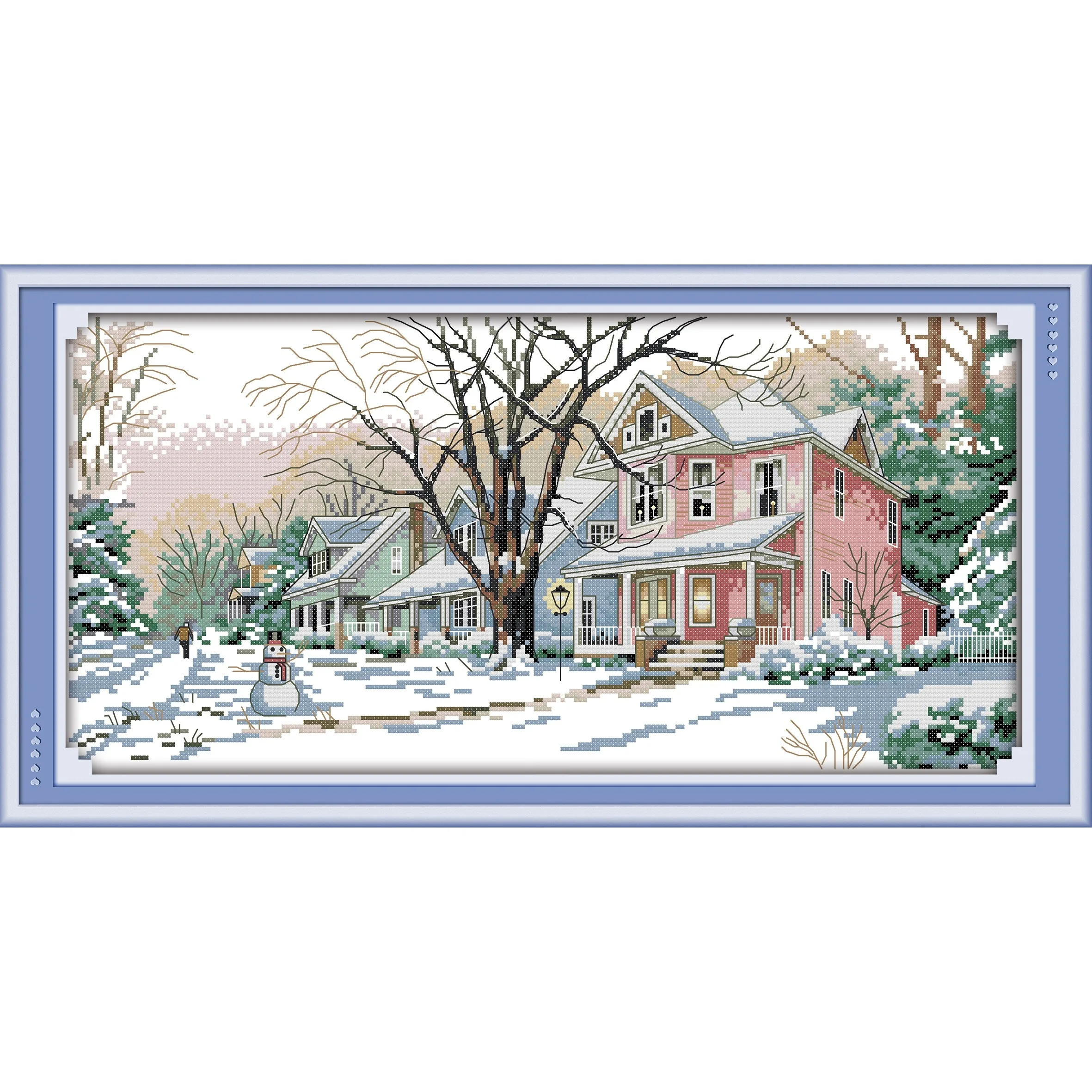

Soulgift News Pre-Printed Cross Stitch Kit, Stamped Aida Fabric with DMC Threads, Embroidery kit - Winter Streets
