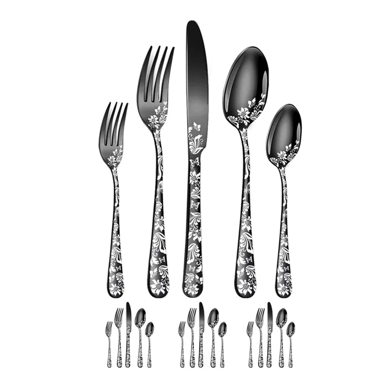 

20-Piece Set, Stainless Steel Silverware Cutlery Set for 4, Unique Pattern Design, Includes Dinner Knives