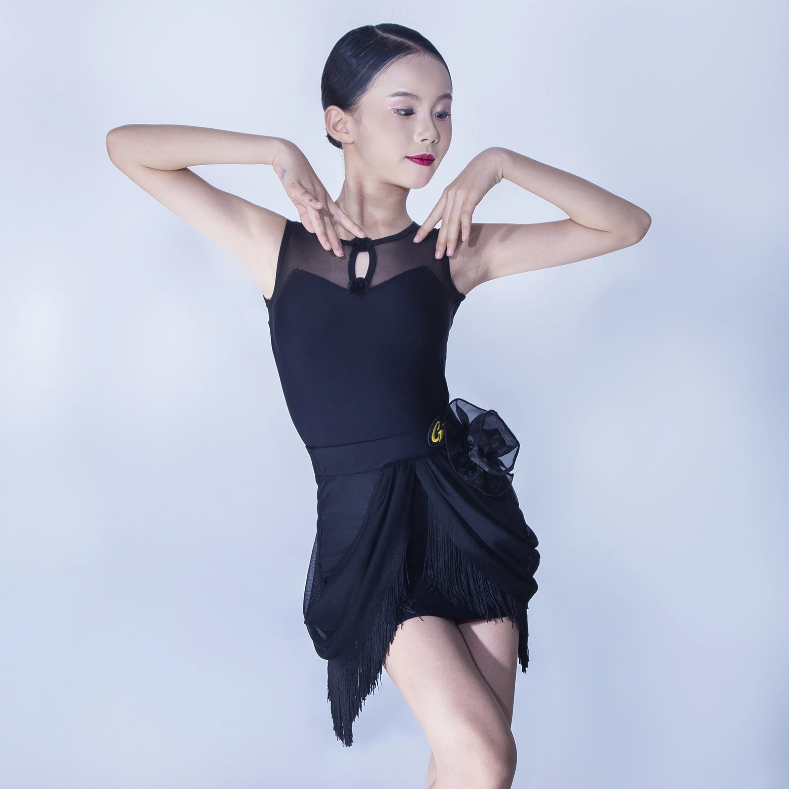 

Платье для латинских танцев для девочек 2025 года, серое платье без рукавов с бахромой, летняя одежда для выступлений с бахромой для ча-ча, румбы, самбы