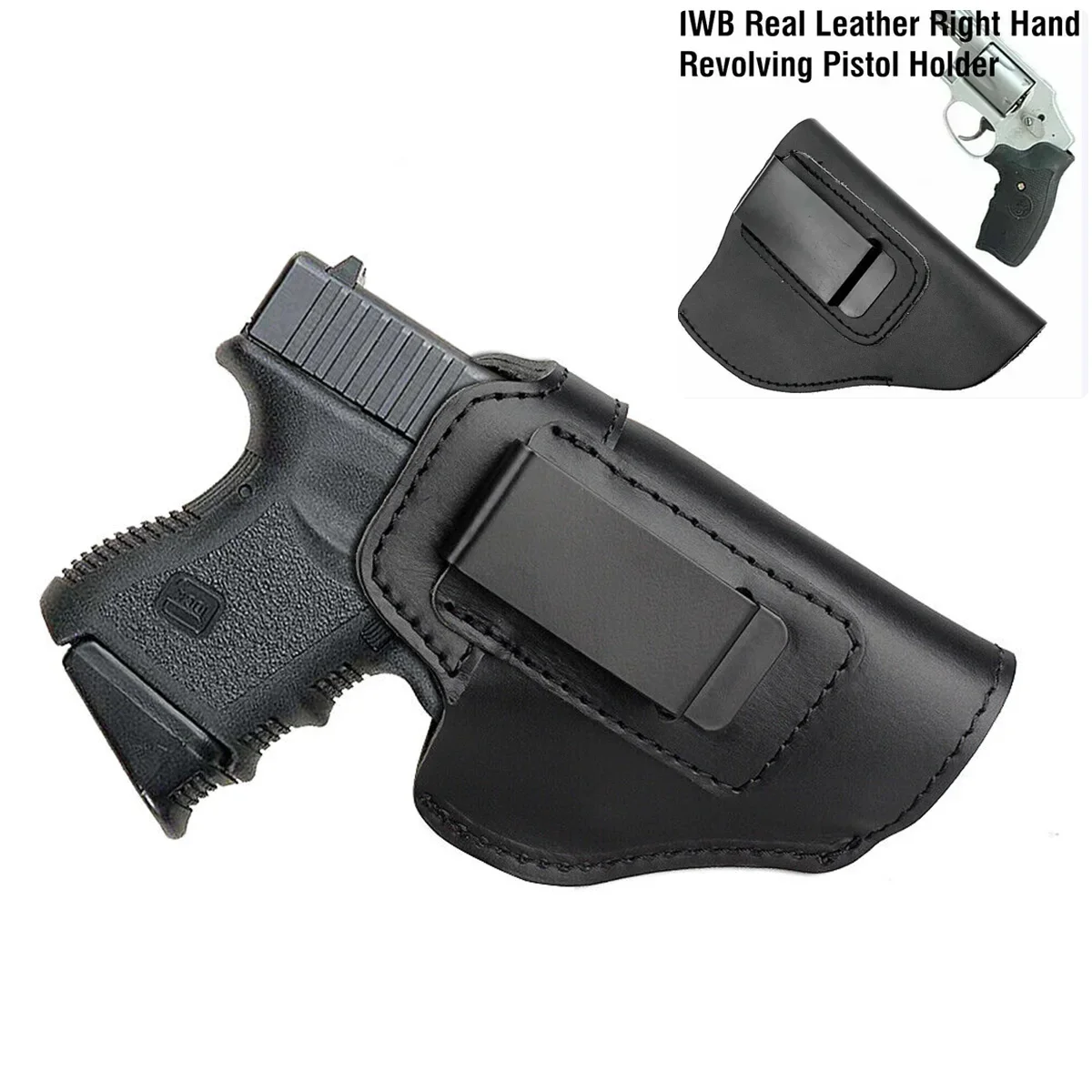 Tactical Genuine Leather Revolver Gun Holster Universal Pistol Case Concealed Carry Hunting Glock 17 43X P365 Holster