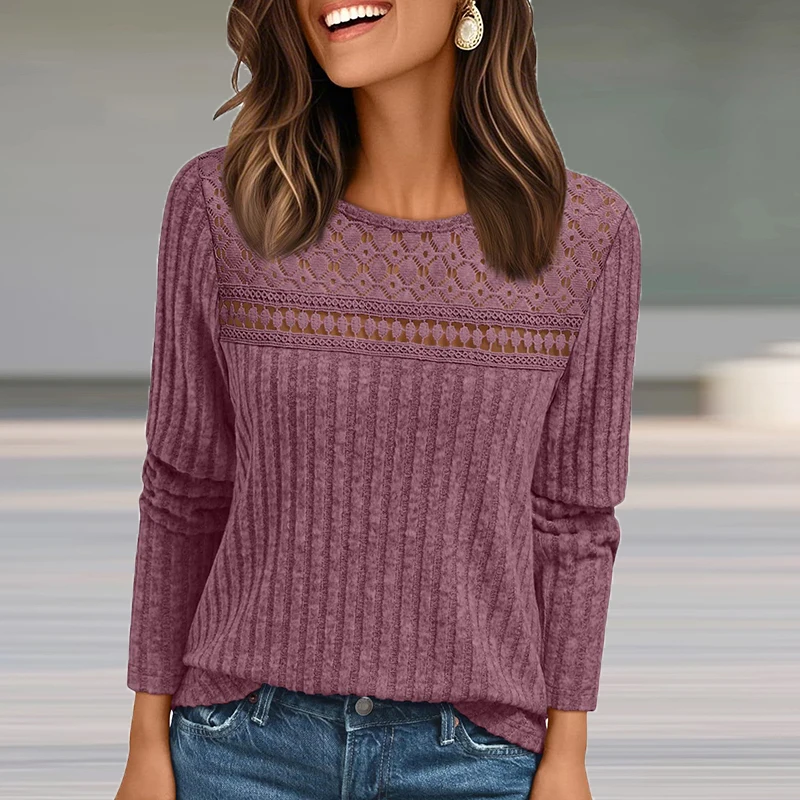 Elegant Casual Dames Shirt Mode Losse blouses met lange mouwen Gebreid ontwerp Uitgeholde sweatshirts Dames Temperament Trui