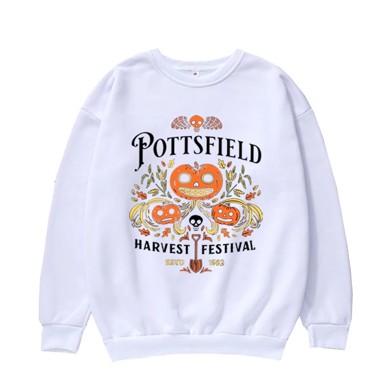 Pottsfield Harvest Festival Sweatshirt, Retro Cartoon Garden Wall,Spooky Season,Halloween Treat,Funny Town,Pumpkin Crew Neck Top