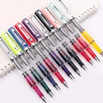 Lanbitou 3059 pistão caneta fonte ef/f nib caneta de tinta de plástico clipe de prata papelaria de negócios material escolar de escritório pk jinhao