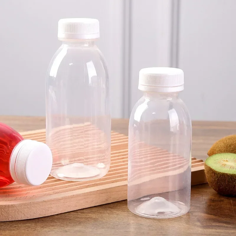 10/5PCS 200ML Transparent Small Plastic Milk Bottles Small Juice Bottles Leakproof Portable Beverage Refillable Bottles Mini
