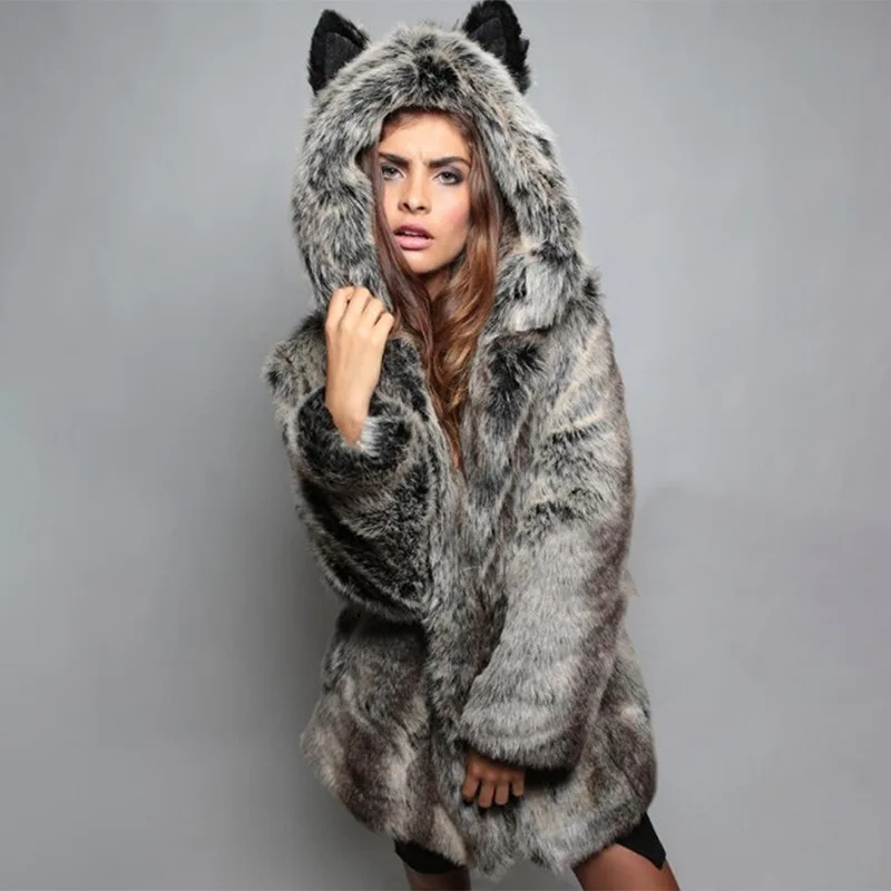 

Winter Coat New Fox Fur Coats Hooded Collar Tide Women Faux Fur Warm Luxury Brand Fluffy Clothes Jacket Trendy New