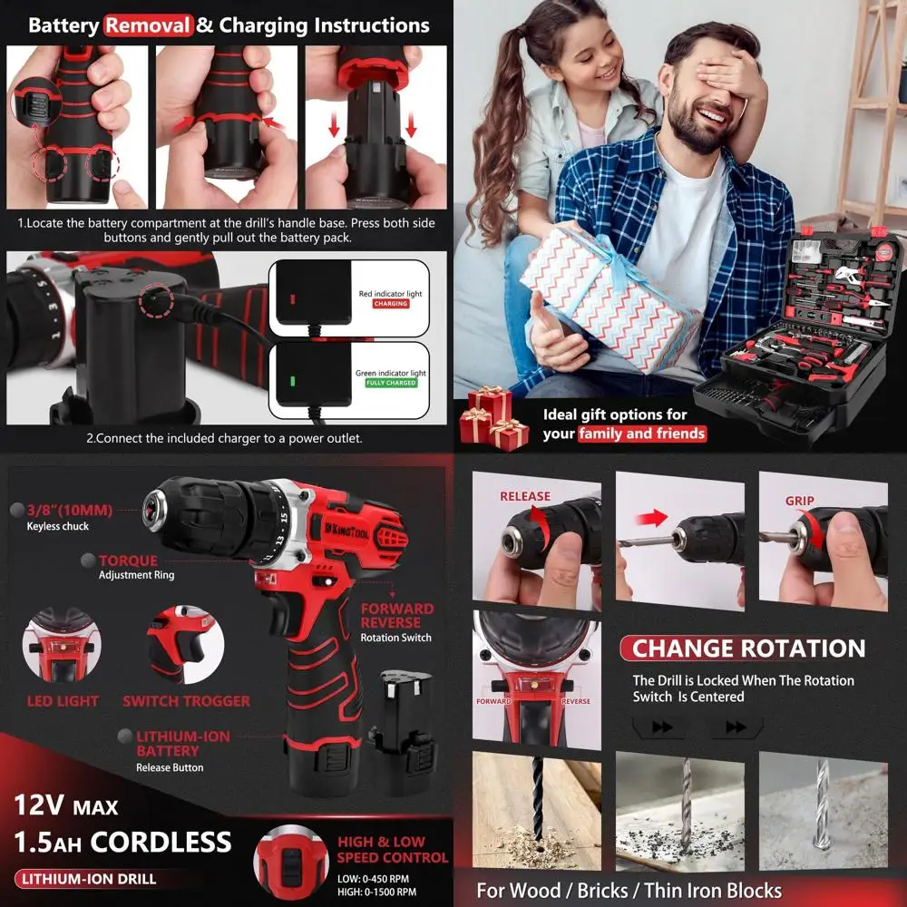 

Набор аккумуляторных дрелей 12 В с кейсом для хранения — 276 предметов для владельцев домов, любителей DIY и мастеров