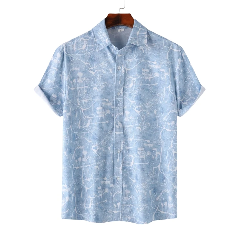 Luxury Original Men's Shirts and Blouses Plain Shirt Tiki Beach Man T-shirt Korean Popular Clothes Hawaiian Short Sleeve Mens