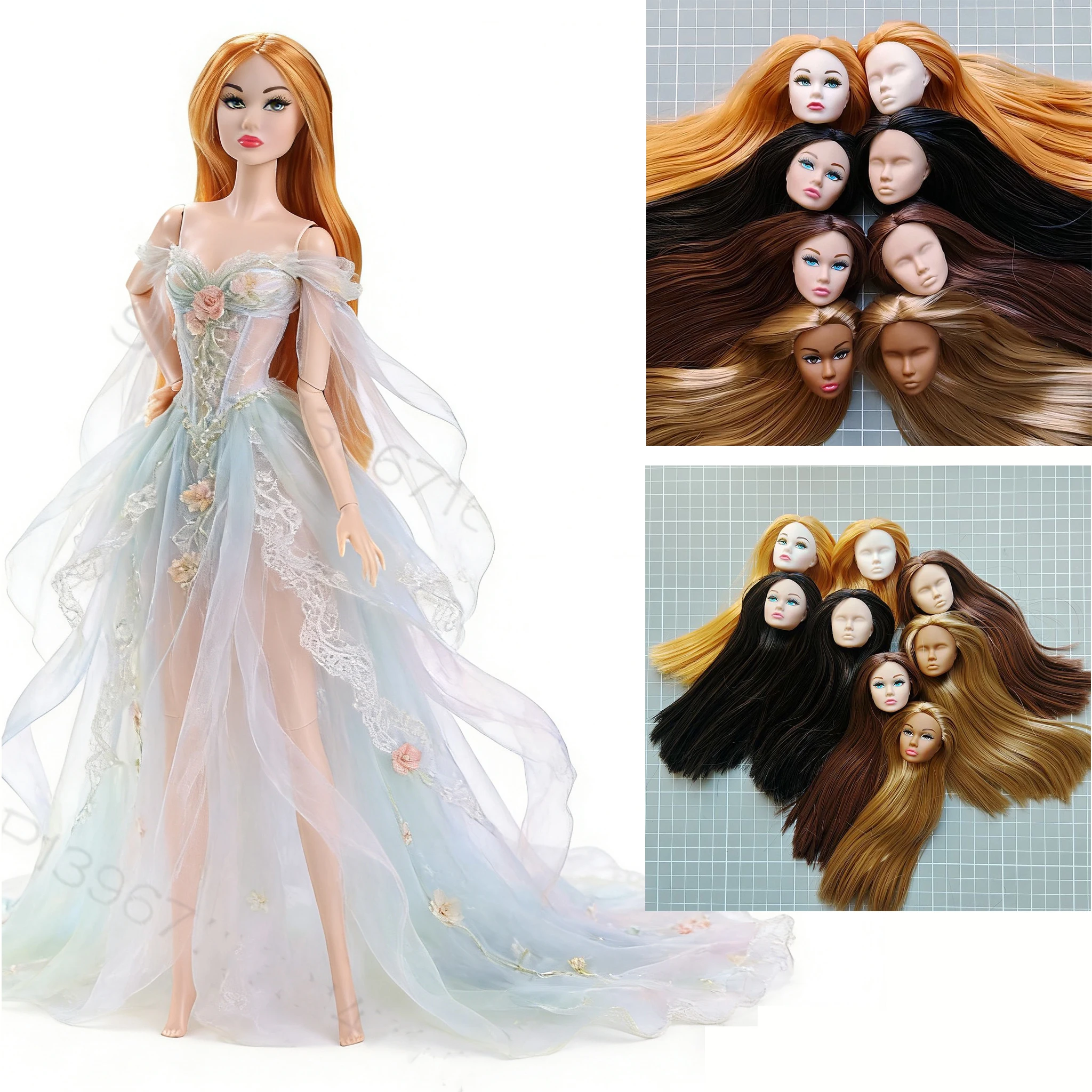 Accesorios para Cabeza de Muñeca, Cabeza de Supermodelo Sin Maquillaje, Cabeza FR para Prácticas de Maquillaje, Cabeza de Muñeca 1/6 con Piel Blanca/Negra y Maquillaje