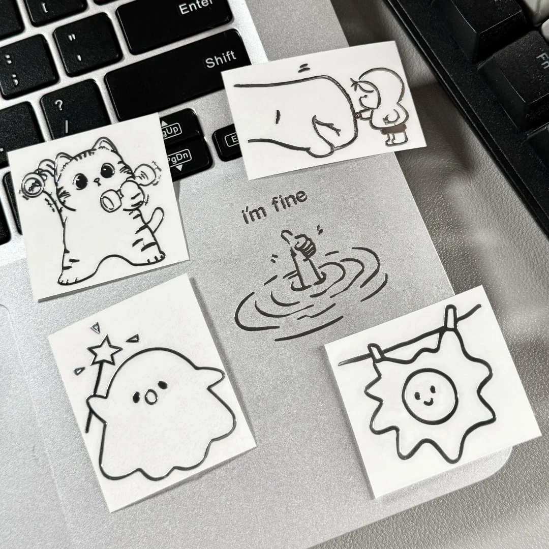 1/5Pcs I'M Fine, Cat, Girl, Little Ghost, Sun Set Stickers, Fun and Unique Style Stickers - High-Gloss Paper Laptop Stickers White