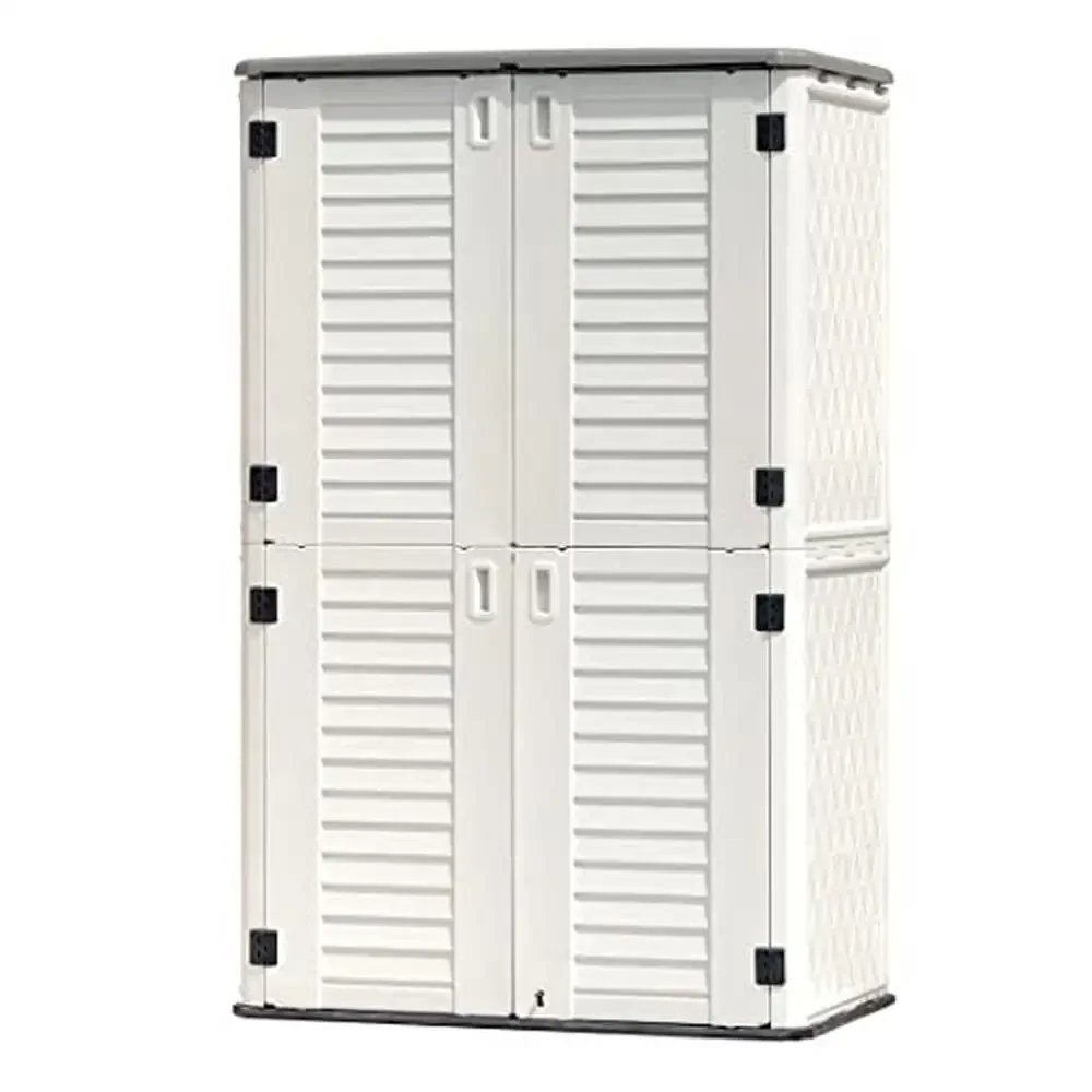 

Outdoor Storage Shed Double-Layered Resin Cabinet Patio Furniture Garden Tools 50"x29"x79" Wind-resistant and Impact-resistant