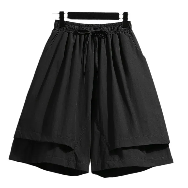 Khaki Wide Leg Short Pants Women Summer Loose Thin Large Size Five-Quarter Short Trousers Casual A-Line Pants