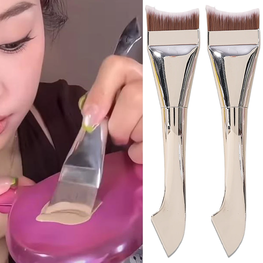 Nuovi pennelli per contorno viso Pennello per maschera per fondotinta a testa piatta curvo a sirena a doppia testa Pennelli per trucco crema per fondotinta ultra sottile