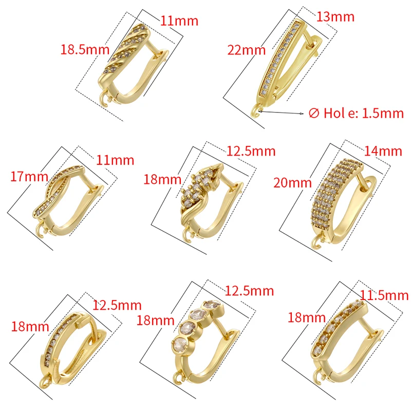 ZHUKOU 18K copper plated gold 8 styles rectangle earrings diy handmade creative earrings accessories 1 pair: VE1370-VE1377