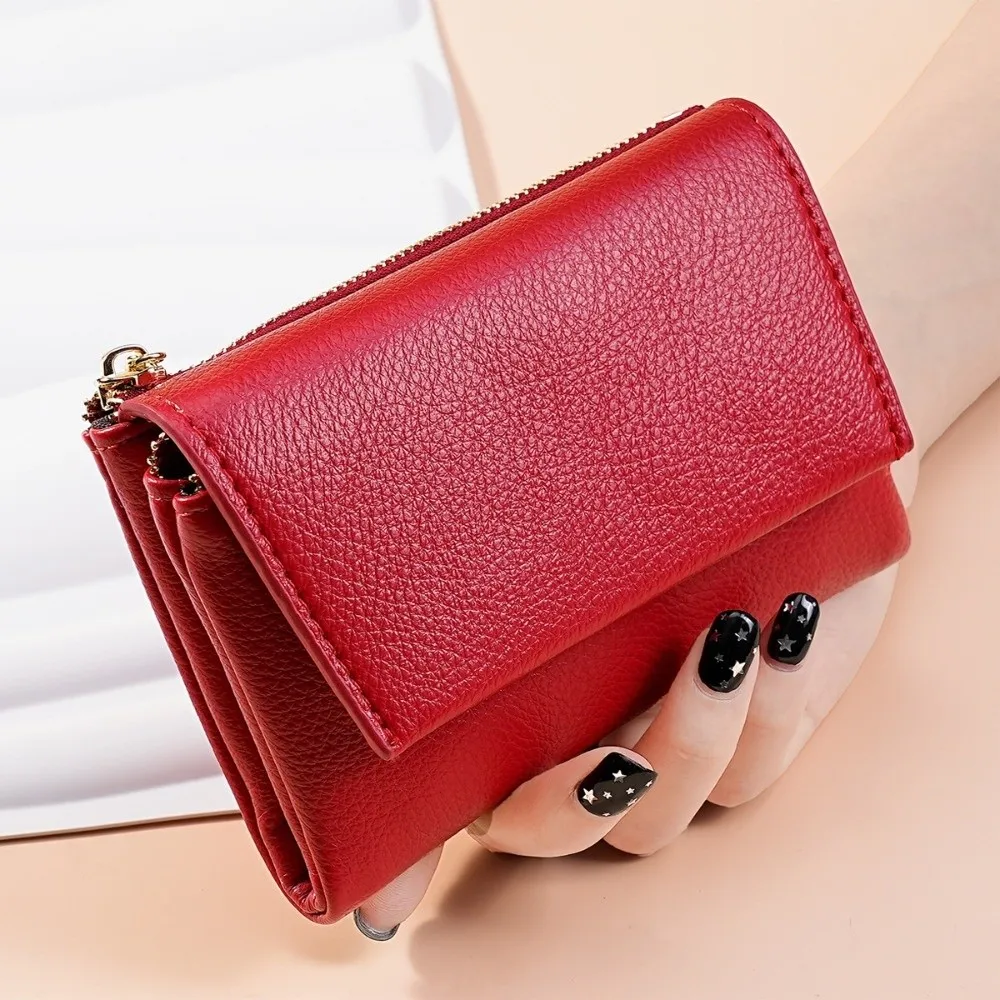 Fashion PU Card Holder Litchi Grain Ultra-Thin Coin Purse compact creative Women Wallet Ladies