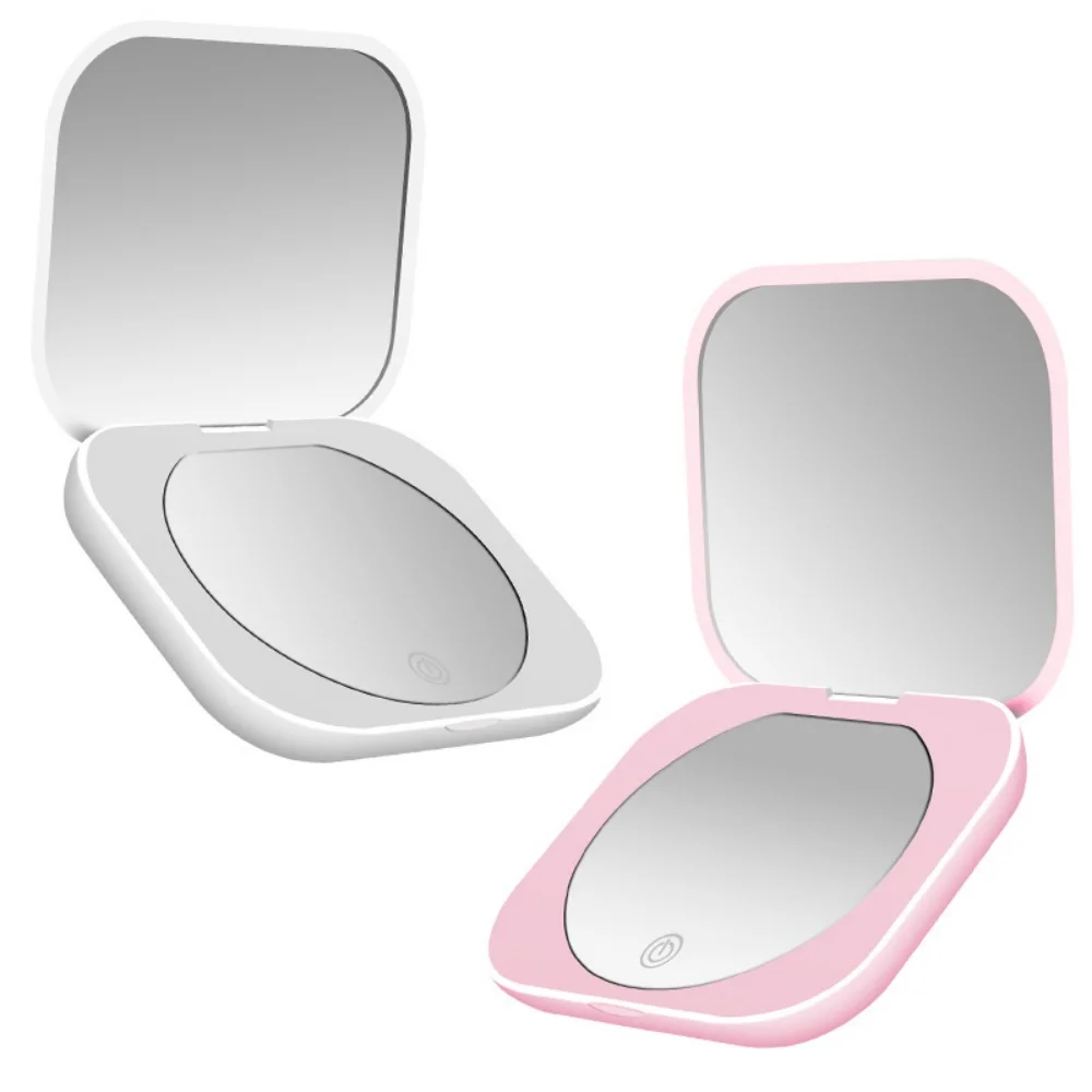 Compact Small Mini Gift Vanity Table Folding Led Lights Portable Hand Held Pocket Makeup Mirror 2X magnifying