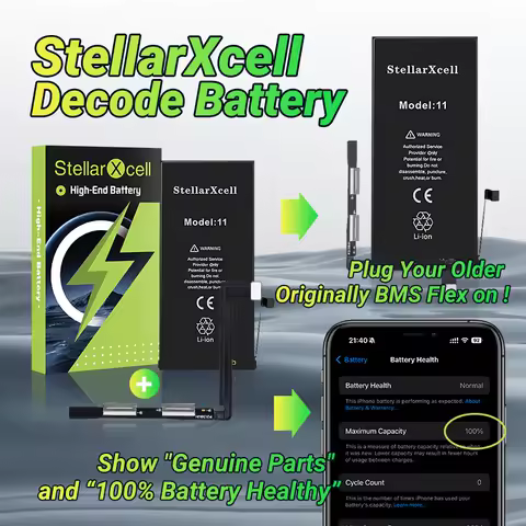 StellarXcell-Decode Battery for iPhone, OEM TI Battery, iPhone 11 ProMax 12,13mini 14Pro 15Plus 100% healthy 0cycles