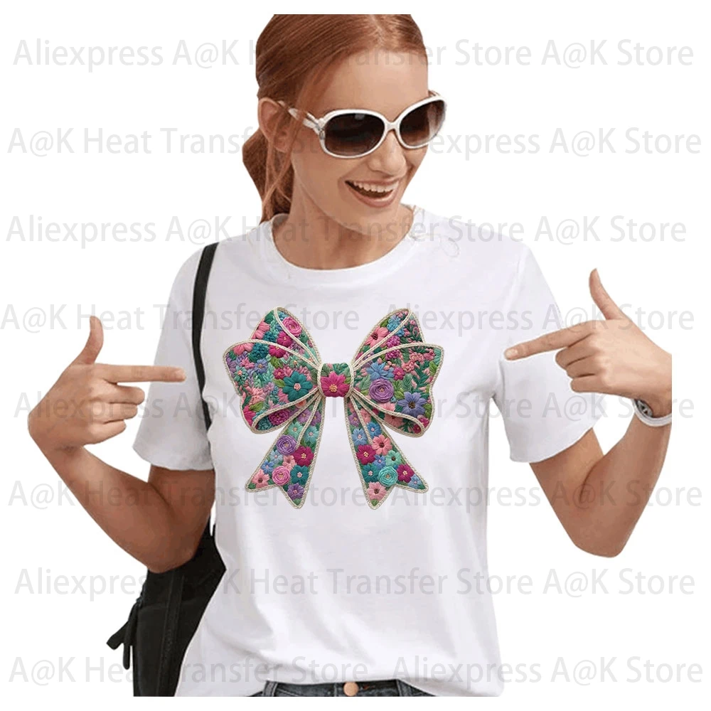 Floral Letter Bow Iron On Heat Transfer Patches DIY Clothing Appliques for T-Shirt Hoodie Bag Custom Decorative Iron-on Stickers view 5