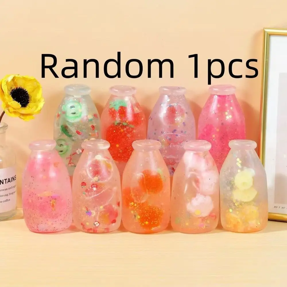 Transparent Fruit Bottle Squeeze Random Color Soft Transparent Bottle Fidget Colorful Sticky Maltose Bottle Squishy