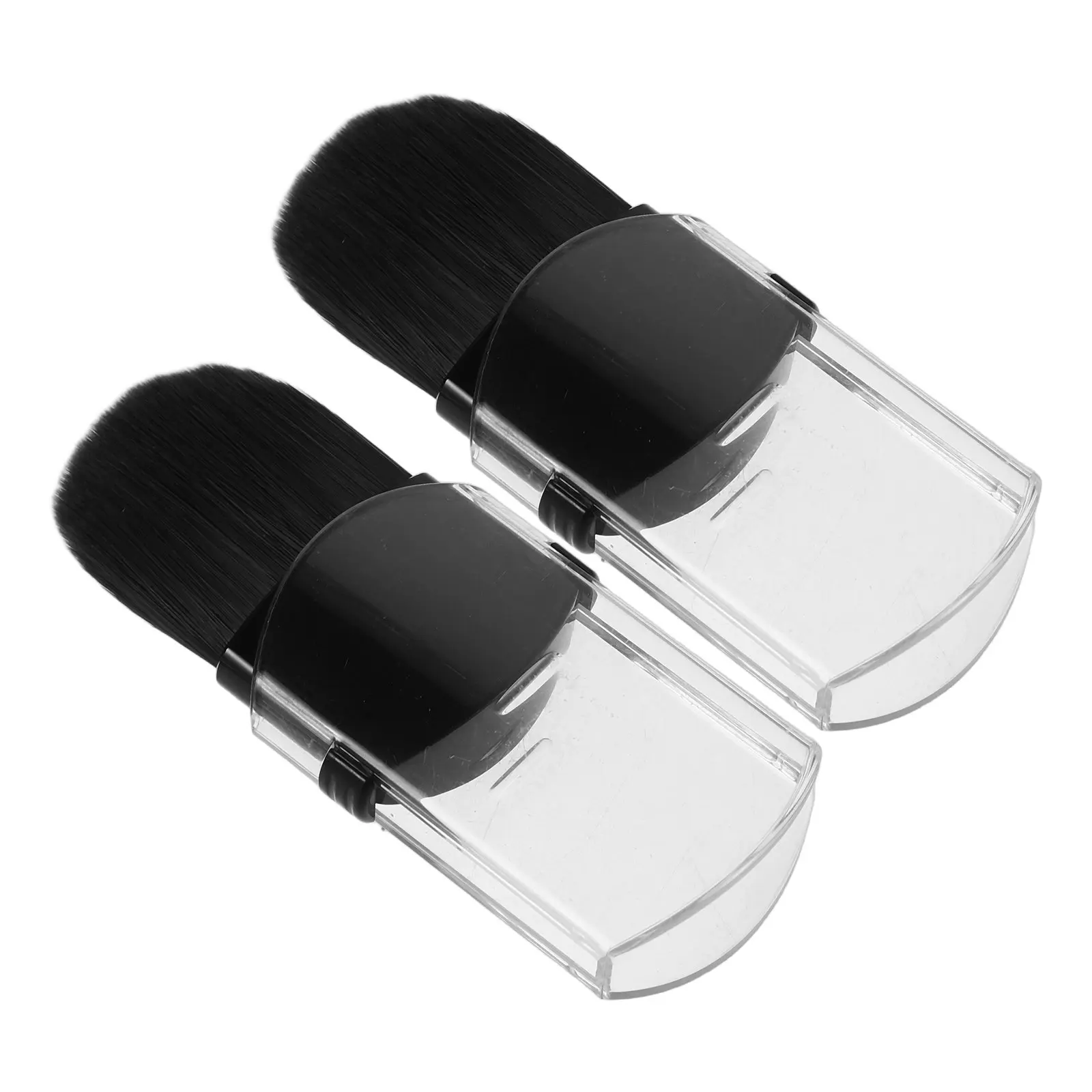 2Pcs Mini Retractable Makeup Brush Portable Travel Foundation Powder Brush Tongue Shape Soft Bristles for Face Contouring