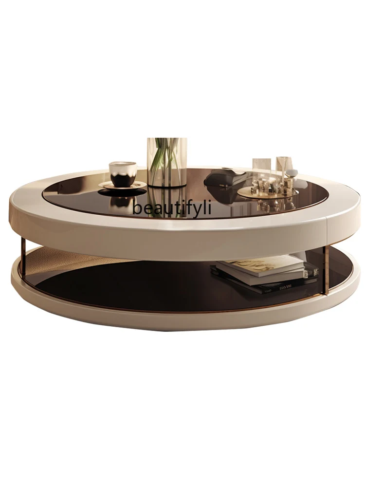 

Round Coffee Table Living Room Home Light Luxury Modern Simple Glass Small Apartment Tea Table Glass Desktop Tea Table