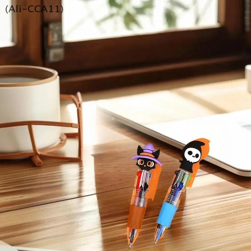 5/10/15/20 Pcs Cartoon Halloween 4-in-1 Color Ballpoint Pen Pumpkin Bat Ghost Shape Ballpoint Pen Student Stationery Gift