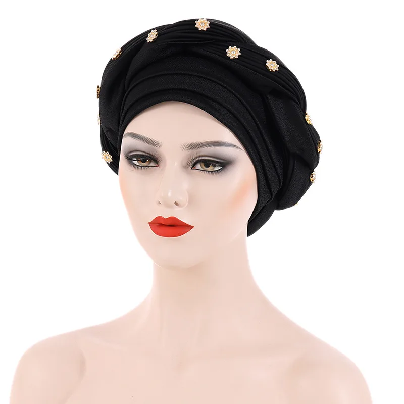 2022 New Design Female Turban Cap African Autogele Headtie Nigeria Headwrap Muslim Turbans Hijab Braids Hat Gorro Turbante