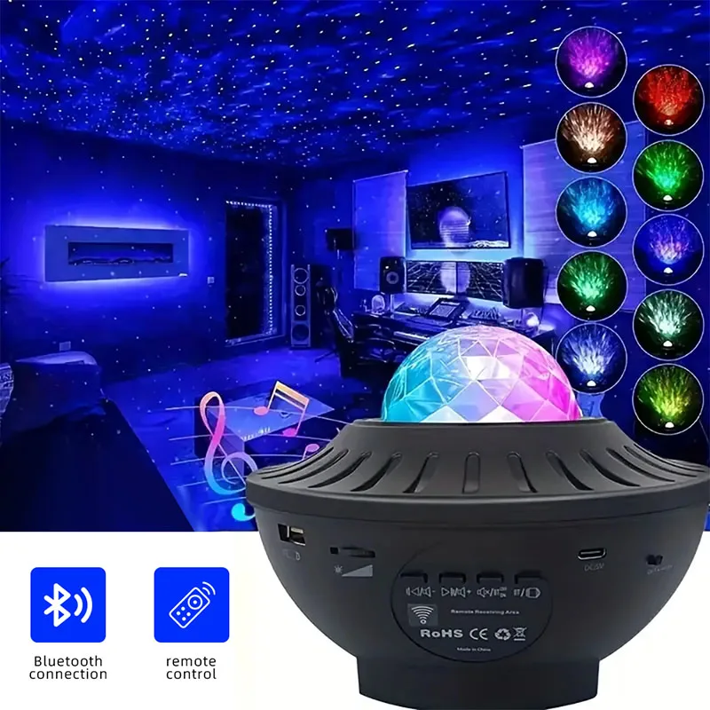 LED Starry Galaxy Projector Bluetooth USB Music Player Night Light Romantic Ocean Colorful Projector for Kids Bedroom Home Decor