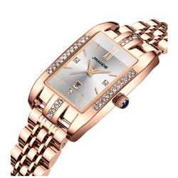 Elegant Rectangular Watch Woman Golden Stainless Steel Female Small Wristwatch Luxury Brand Diamond Waterproof Hand Clock Ladies